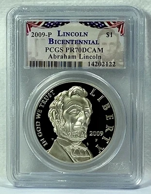 2009-P $1 LINCOLN BICENTENNIAL PROOF SILVER DOLLAR PCGS PR70 DCAM BUNTING LABEL - Image 1 of 4