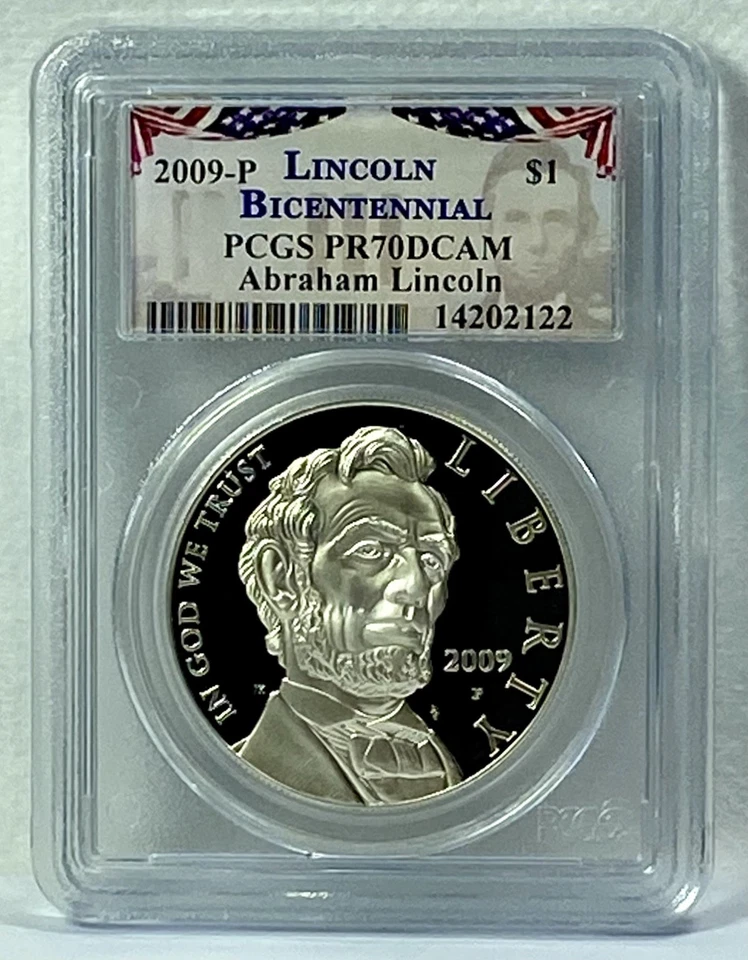 2009-P $1 LINCOLN BICENTENNIAL PROOF SILVER DOLLAR PCGS PR70 DCAM BUNTING LABEL - Image 1 of 4