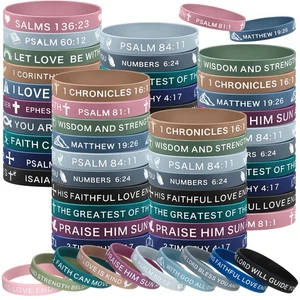 60 Pcs Religious Silicone Bracelets Bulk Bible Verse Bracelet Motivational Ch... - Picture 1 of 7