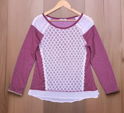 Blusa suéter ligera con dobladillo de gasa de encaje grande EZRA para mujer ropa informal  Foto 1 de 4