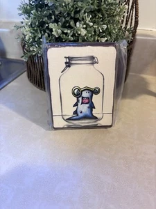 Kudu-Lah Critters Shark Jr. Mason Jar Signed Artwork Wall Decor Wood Plaque 4x5" - Picture 1 of 2