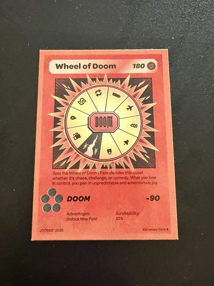 Tarjeta coleccionable Wheel of Doom 2025 Joyride extremadamente rara Ryan Trahan Foto 1 de 2