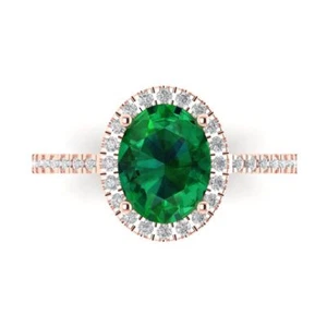 14K Rose Gold Solitaire with Accents Engagement Ring, 2.27 ctw Simulated Emerald - Picture 1 of 11