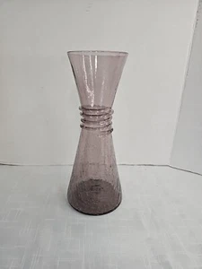 MCM Unmarked Crackle Glass Vase Rigoree Coils Amethyst Tall 11.5" Vintage - Picture 1 of 9