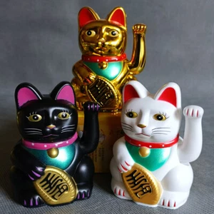 4"/10cm Feng Shui Beckoning Waving Wealth Prosperity Cat Kitty MANEKI NEKO - Picture 1 of 14
