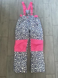BODEN GIRLS SNOW PANTS SUSPENDER STRAPS PINK BLUE ANIMAL PRINT SKI 11-12 YEARS - Picture 1 of 7