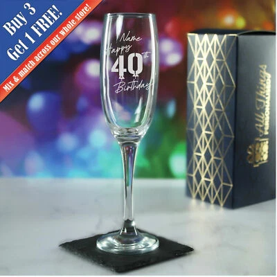 CNC GROUP Personalised Engraved Champagne Flute Happy 40th Birthday Balloon Design