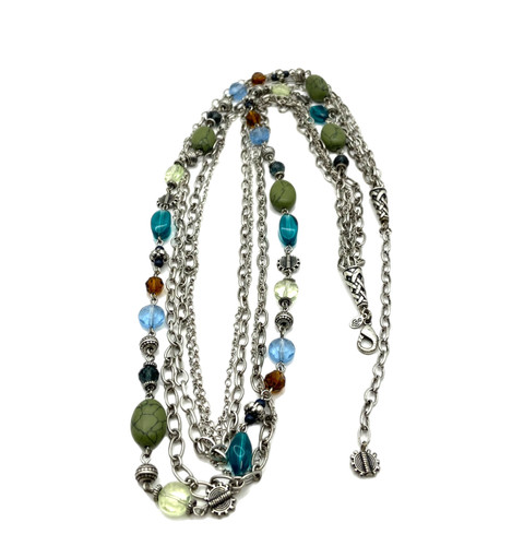 VETEMENTS Collana Premier Designs multifilo verde blu marrone perline 36” tono argento ottime condizioni