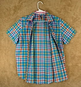 Robert Graham Herren XL kariert bunt SS Flip Manschette Knopfleiste maßgeschneiderte Passform Freizeit - Bild 1 von 9