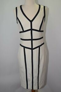 VTG Cache Ivory Black Trim Fitted Business Professional Evening Dress Womens 0
