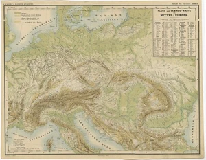 Antique Map of the Rivers and Mountains of Europe by Kiepert (c.1870) - Imagen 1 de 1