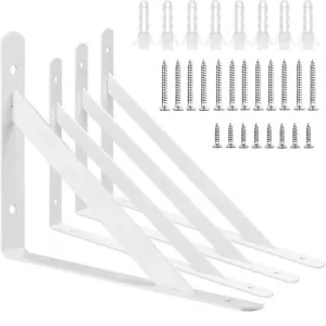 4 Pack White Shelf Brackets 10 Inch Heavy Duty L Brackets for Shelves, Wrough... - Picture 1 of 3