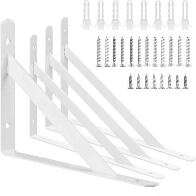 ACONNET 4 Pack White Shelf Brackets 10 Inch Heavy Duty L Brackets for Shelves, Wrough...