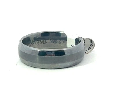 Anillo banda media redonda pulido centro satinado carburo de tungsteno tallado artístico de 8 mm Foto 1 de 4