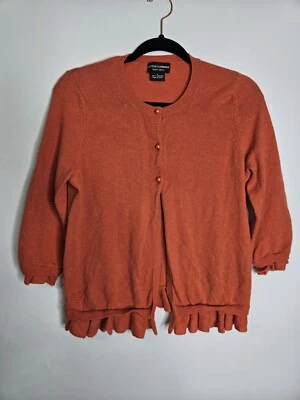 Sutton Cashmere crew Neck Sweater Modern Classic cardigan Orange Ruffles  M - Image 1 of 4