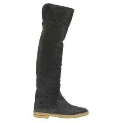 Jimmy Choo Zapatos Sobre la Rodilla Botas 112 Quebec Bota Gris Oveja Nuevo Foto 1 de 4