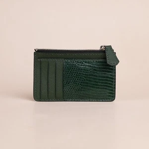 Estuche para tarjetas de cuero lagarto verde con cremallera - Lujo - Imagen 1 de 7