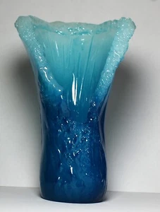 Flower Vase Ocean Wave Home Decor Hand Cast Resin Blue Modern Ornaments Art - Picture 1 of 18