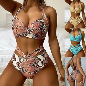 Women Push-Up Swimsuit Ladies High-Waisted Bikini Set Beach Swimwear Plus Size H - Picture 1 of 20