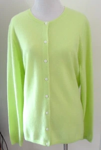 Lands' End Cashmere Cardigan Women's Sweater Lime Green Preppy Size Large - Picture 1 of 7