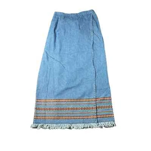 Denim & Co Damen blau bestickt Denim Fransensaum Maxirock Medium neu mit Etikett  - Bild 1 von 8