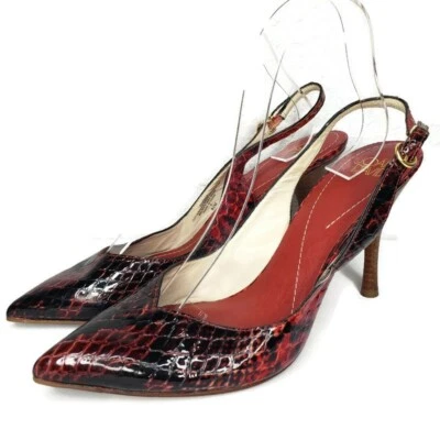 Кожаные туфли-слинги Joan & David с принтом в виде красной змеи с заостренным носком размер 9,5 M - Изображение 1 из 4