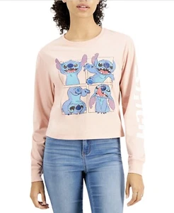 T-shirt manica lunga Disney Junior Stitch rosa nebbioso vestibilità rilassata taglia M - Foto 1 di 3