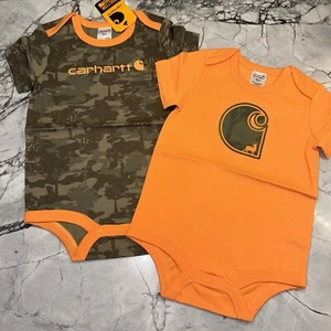 Carhartt Baby Boys Orange Camo Hunt Buck Bodysuit Two Pack NEW - Picture 1 of 3