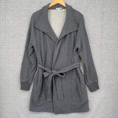 James Perse Standard SZ L (3) Gray Cotton Blend Belted Cardigan Coatigan Terry - Image 1 of 4