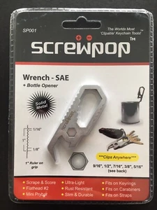 SCREWPOP Wrench + Bottle Opener + Ruler Keychain Tool ~ Solid Metal ~ SAE - Picture 1 of 3