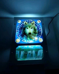 VTG STAR BURST WOLF WATERFALL MIRROR MOTION MOVING PICTURE LIGHTED BAR CLOCK - Picture 1 of 24