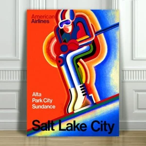 VINTAGE TRAVEL CANVAS ART PRINT POSTER - AA Salt Lake City Skiiing -12x8" - Picture 1 of 1