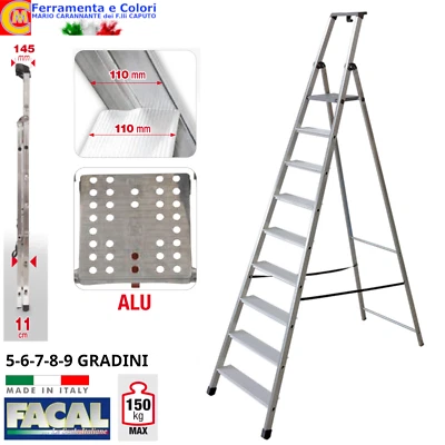 Scala Antiscivolo Professionale FACAL ITALIA Alluminio 5 6 7 8 9 Gradini 110mm