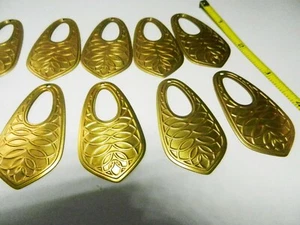 10 Scrolly Stamped Brass 2 1/4" Long Open Dangles/Findings w/1 Hole-Vintage NEW - Picture 1 of 7
