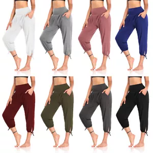 Womens Capri Pants Casual 3/4 Length Joggers Summer Yoga Sweatpants Trousers § - Picture 1 of 25