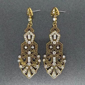 New Art Deco Antique Gold Plated Crystal Gatsby Chandelier Statement Earrings - Picture 1 of 3