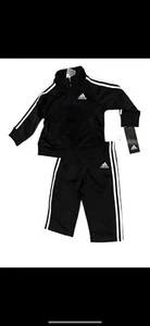 Adidas Chicos Conjunto Activo de 2 Piezas Chándal a Rayas Negro/Blanco Talla 9 Meses Nuevo con Etiquetas - Imagen 1 de 2