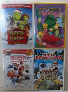 4 Christmas family DVD lot Shrek Simpsons Rudolph Red nosed reindeer Elf Bowling - Picture 1 of 6
