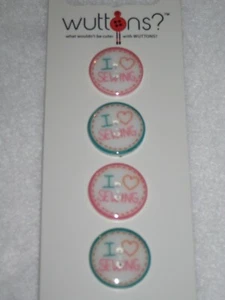 PRIMITIVE 4 I LOVE SEWING WUTTONS PLASTIC NOVELTY 2 HOLE BUTTONS - Picture 1 of 2