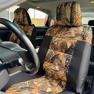 For Ford F-150 XL XLT 4 Door Car Seat Covers Fallen Leaves Camo w/ Black Canvas - Picture 1 of 6