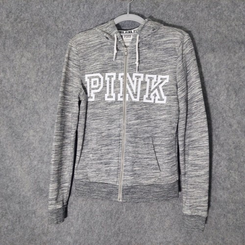 UNDERCOVER Victorias Secret ROSA Felpa con Cappuccio XS Zip Tasche Grigio Erica Coulisse Tempo Libero