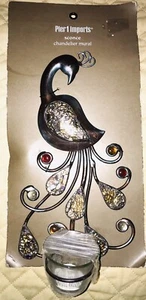 Peacock Metal Wall Sconce Chandelier Mural Pier 1 Candle Holder Bird Exotic - Picture 1 of 7