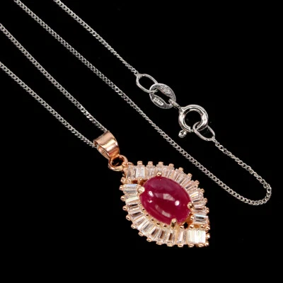 925 Argento Sterling Collana Ovale Rubino 9x7mm Naturale Gemma Gioielli 45.7cm - Immagine 1 di 4