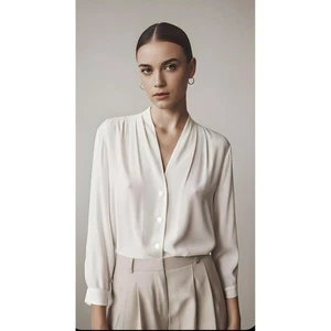 Blusa para mujer PENDLETON cuello plisado con botones en marfil-talla 10 - Imagen 1 de 10