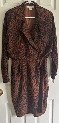 Vintage I. Magnin Silk Animal Print Dress 80s Size 6 - Image 1 of 4