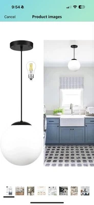 NUEVO Lámpara Colgante Globo Blanco Caja Abierta 8 Pulgadas con Herrajes Negros Foto 1 de 3