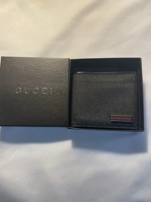 GUCCI Cartera Monedero Línea Jerez Doble Pliegue Italia Auténtico Denim Cuero Con Caja Foto 1 de 4