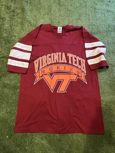 Vintage Virginia Tech Hokies Shirt Herren Large weinrot NCAA Football Logo 7 90er - Bild 1 von 5