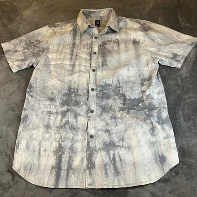 Howe Creative Workforce Gray Tie Dye Short Sleeve Button Up Shirt Mens Large - Image 1 of 4