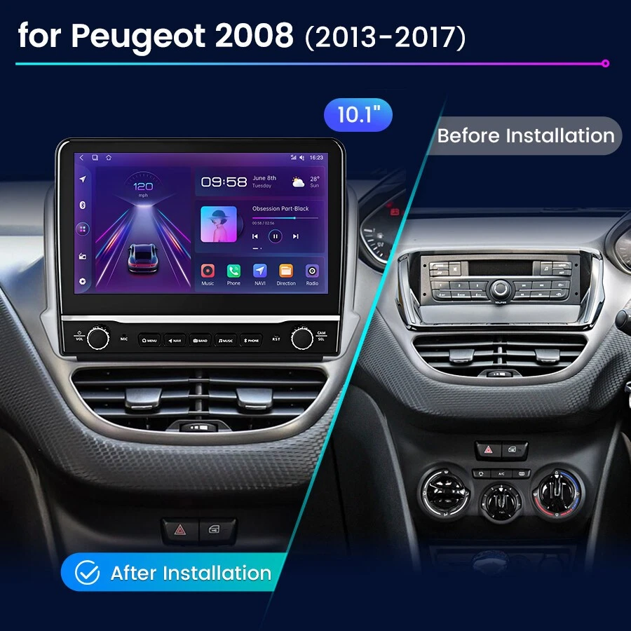 CarPlay For Peugeot 2008 2013-2017 10.1"Android 14 Car Radio GPS Sat Nav WIFI BT - Image 1 of 4